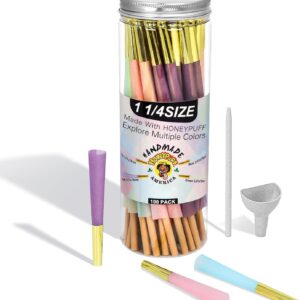 100 PACK Colorful Pre Rolled Cones With Golden Tips, 1 ¼ Size Rainbow Preroll Cones Rolling Papers(Include Loader and Packing Sticks)
