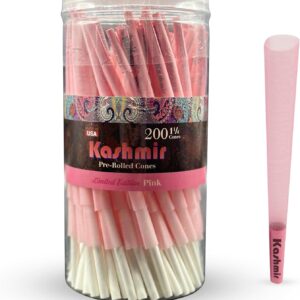 Kashmir Pink Pre Rolled Cones King Size 200 Count – Stylish Pink Rolling Cones with Tips, Unbleached Paper, Slow Burning, Easy Fill, Bulk Pack