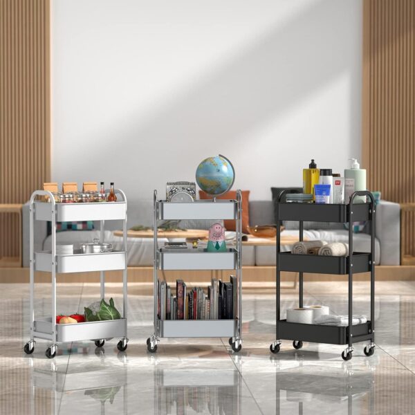 MAX Houser 3-Tier Rolling Utility Cart with Caster Wheels,Easy Assembly, for Kitchen, Bathroom (White) - Image 7