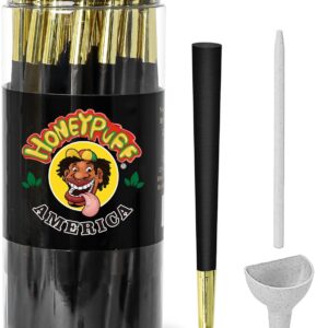 Black Pre Rolled Cones With Goled Filter Tips, 50 PACK King Size Back Prerolled Rolling Paper Cones(Include Loader and Packing Sticks)