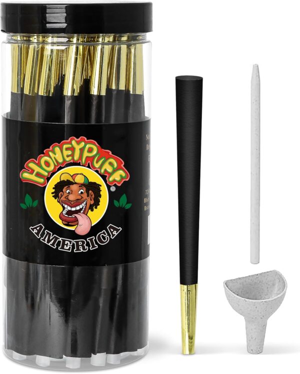 Black Pre Rolled Cones With Goled Filter Tips, 50 PACK King Size Back Prerolled Rolling Paper Cones(Include Loader and Packing Sticks)