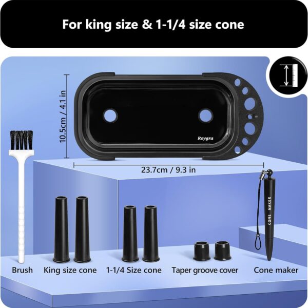 roygra Foldable Rolling Tray with Cone Loader for King or 1-1/4 Size Pre Rolled Cones - 9 x 4 inch (Black) - Image 2