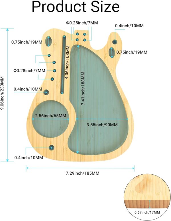 Bamboo Rolling Tray, Large Cigarette Tray, Decorative Tray with Rolling Paper Grinder Cigarette Slot(Guitar - 9.06'' x 7.29'') - Image 5
