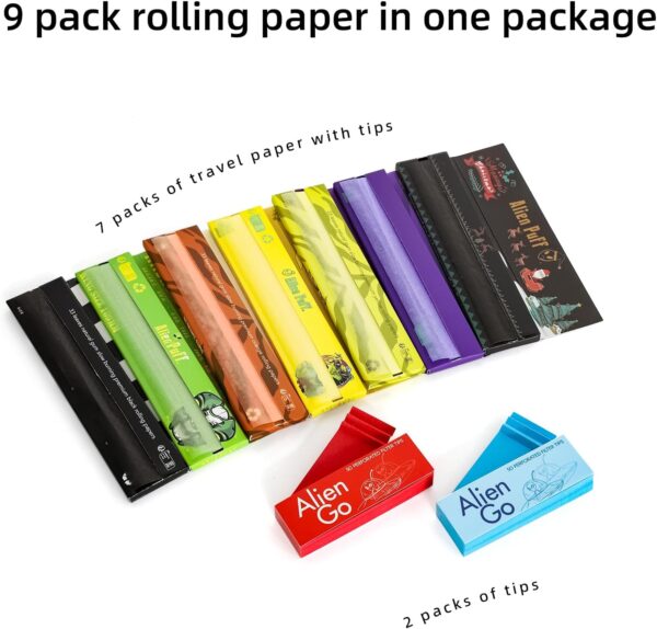 Rolling Paper, Kingsizeslim 110MM Rolling Paper with Tip, 9 Pack with 5 Colors Rolling Paper + 2 Tip, Slow Burn & Ultra Thin Smoking Accessories - Image 2