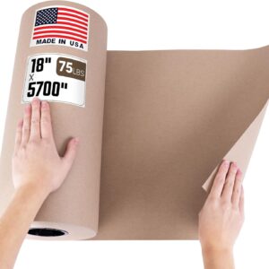 18" x 5700" (475 feet) Natural Brown Kraft Paper Roll, 75 Lb Extra Heavy-Duty (Grocery Bag Grade) – Made in USA Large Size Roll of Brown Wrapping Paper, 3-inch Core – for Packaging, Shipping