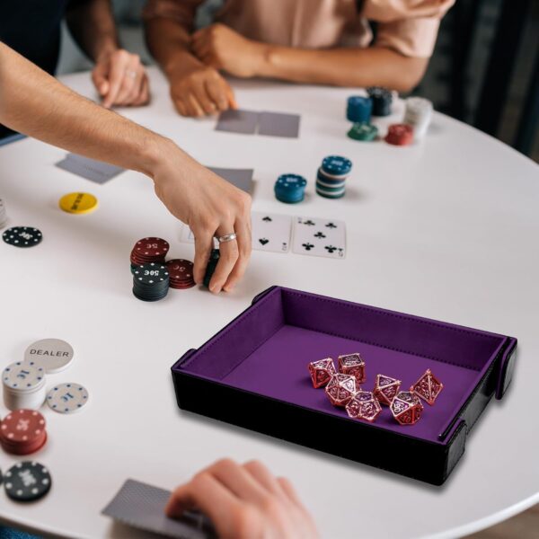 SIQUK 2 Pieces Magnetic Dice Tray Rectangle Folding Dice Rolling Tray PU Leather Dice Trays Dice Holder Storage Box for D&D RPG Dice Games (Violet, Sky Blue) - Image 6