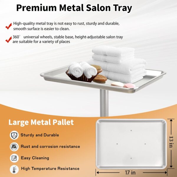 Salon Tray on Wheels, Rolling Tattoo Tray, Adjustable Hair Stylist Tray, Metal Mayo Stand Tray, Salon Color Tray Use As Medical Tray, No-Rusting - Image 3