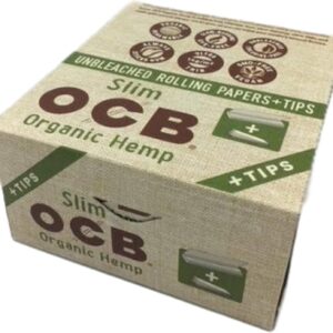 OCB Organic King Slim Size Ultra thin Rolling Papers with Tips Full Box (24 Pack)