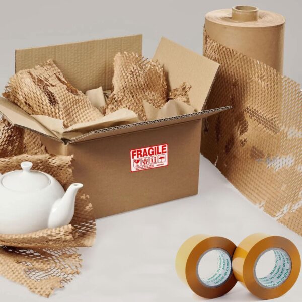 15" x 164' Honeycomb Packing Paper Bubble Wrap Alternative, Recyclable Moving and Shipping Cushion Material for Fragile Items with 12 Fragile Stickers - Image 9