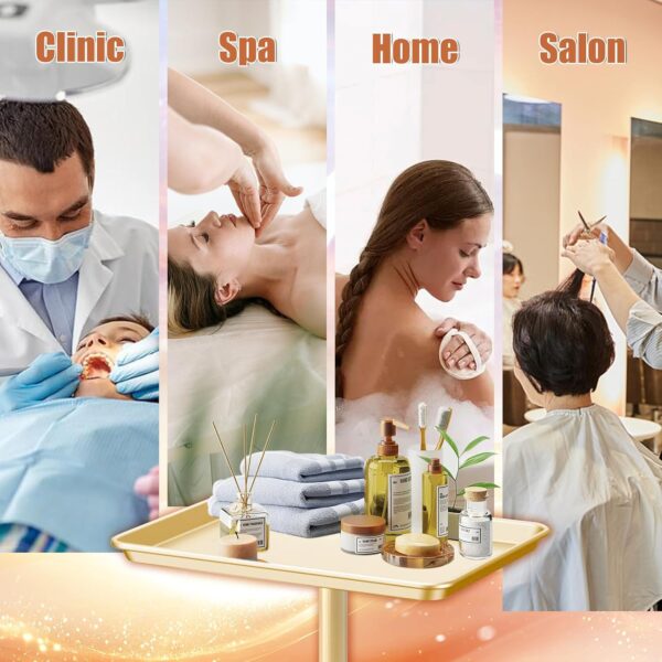 Salon Tray on Wheels, Champagne Gold Metal Rolling Tray with Adjustable Height, Metal Service Instrument Storage Salon Cart for Salon&Home Use - Image 7