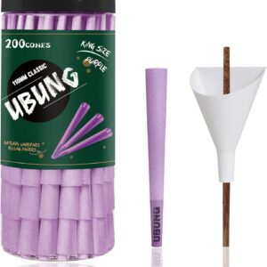 UBUNG Purple Cones, 200 Pcs King Size Purple Pre Rolled Cones with Tips, 108mm Slow Type Purple Rolling Papers, Including 1 Cone Loader And 1 Push Rod