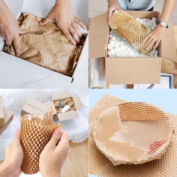 15" x 164' Honeycomb Packing Paper Bubble Wrap Alternative, Recyclable Moving and Shipping Cushion Material for Fragile Items with 12 Fragile Stickers - Image 6