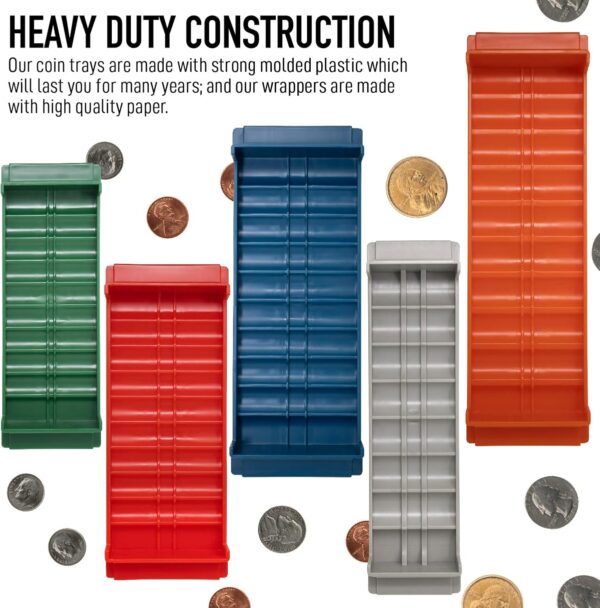 Nadex Rolled Coin Storage Organizer Tray Set with Ridges for Loose Coins | Quarters, Dimes, Nickles, and Penny Color Coded Trays - Image 5