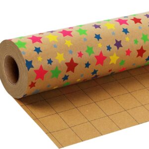 BIOBROWN Kraft Wrapping Paper Roll Colorful Stars Design Perfect for Birthday Holiday Wrap 17 inch X 33 feet