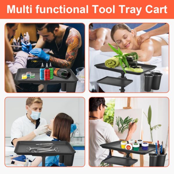 Salon Tray Cart on Wheels, Aluminum Tattoo Tray with Storage Platform, Adjustable Height Service Rolling Tray, Storage Tray Accessory for Salon Spa Dental Use, Rolling Tray Cart - Image 7