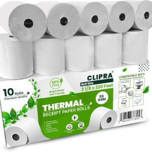 3 1/8 x 230 Thermal Paper Receipt Rolls (10 PACK) [USA Based Brand] 55 GSM - Compatible with All POS Systems, Cash Registers - BPA Free, Premium Quality Receipt Paper Rolls