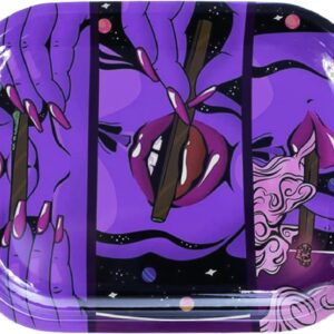 Impressed Trippy Drippy Rolling Tray for Women - Girly Purple 7" X 5" Small Mini Size Cute Cigarette Rolling Tray for Girls - Premium Metal Custom Design Raw Tobacco Smoking Accessories Gift