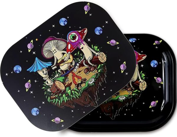 Metal Trays with PVC Soft Magnetic Lid Metal Tray with Lid Cover Small Cute Decorative Tray Ideal Storage for Home or on The Go, 7" x 5.5"