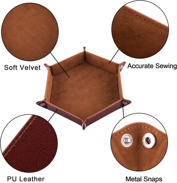 SIQUK 2-Piece Dice Tray - PU Leather Folding Hexagon Dice Holder for RPG, DND and Other Table Games (Camel and Black) - Image 3