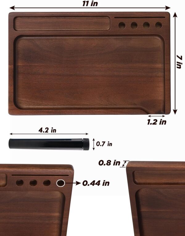 Walnut Rolling Tray 11"x7" Tray Rolling Tray Set with Funnel *4, Cleaning Brush and Scoop Card - Accessories for Rolling Papers, Grinders - Tray with Smooth Rounded Edges - Image 6