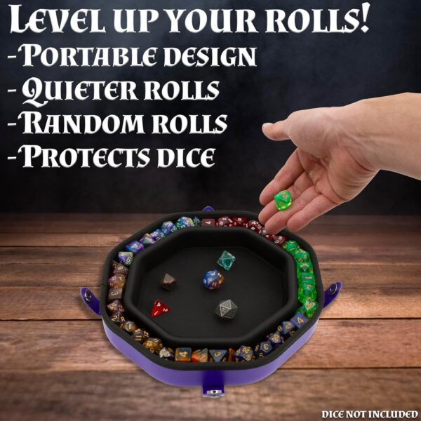 CASEMATIX Dice Tray and Dice Storage Case for Up to 115 RPG Dice - Dice Tray for Rolling with Magnetic Snaps, Embossed Tree of Life Design and Non-Scratch Interior for Random Rolls Dice Protection - Image 8