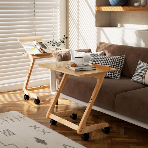 TV Tray Table, TV Dining Table with Casters for Small Spaces, Solid Wood End Table, Sofa Couch Side Table Removable Snack Tray for Coffee Bed Sofa Eating Writing Reading Living Room Bedroom - Image 7