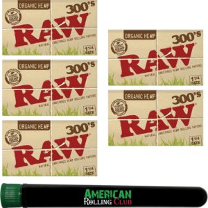 RAW Organic 300's 1 1/4 Size Cigarette Papers | Includes ARC Saver Tube (5 Pack)