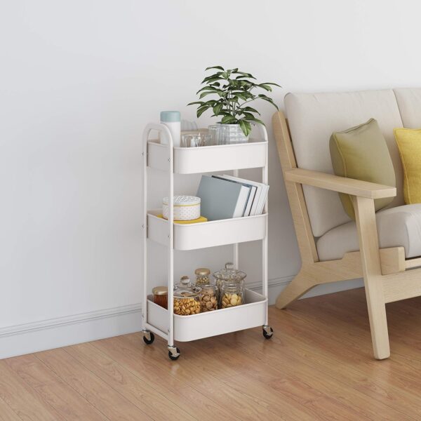 MAX Houser 3-Tier Rolling Utility Cart with Caster Wheels,Easy Assembly, for Kitchen, Bathroom (White) - Image 5