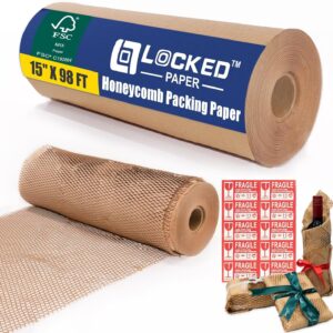 Honeycomb Packing Paper for Moving Dishes and Glassware 15"x98' Eco Friendly Packaging Bubble Cushion Wrap Roll Bulk Shipping Supplies for Packages Box Void Filler