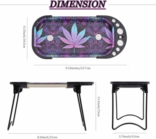 Foldable Metal Rolling Tray, Large Purple Multi-Purpose Folding Metal Tray, 9.4 x 4.13 inches Table Organizer Kit Including Tools Packer Brush Plugs Purple Leaf - Image 2