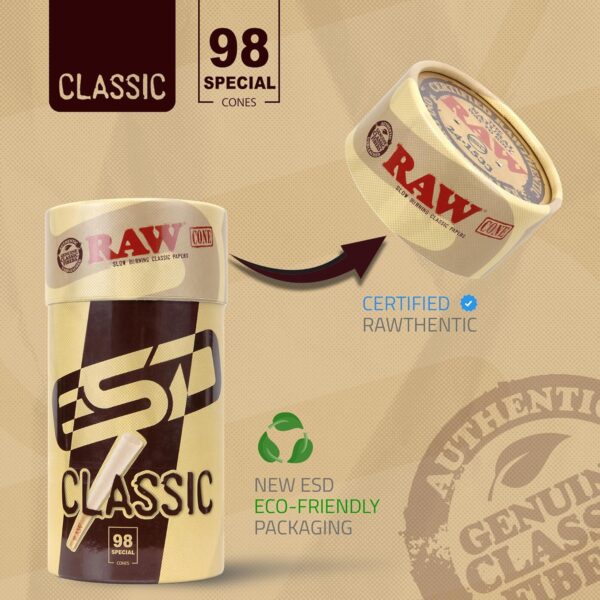 RAW Cones Classic 98 Special - 50 Pack - Slow Burning Pre Rolled Cones with Tips & Packing Tubes Included - Rolling Papers - Image 4