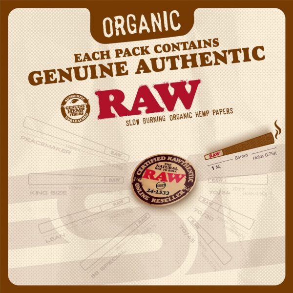 RAW Cones Organic 1-1/4 Size | 50 Pack | Pre Rolled Rolling Paper with Tips & Packing Tubes Included - Image 5