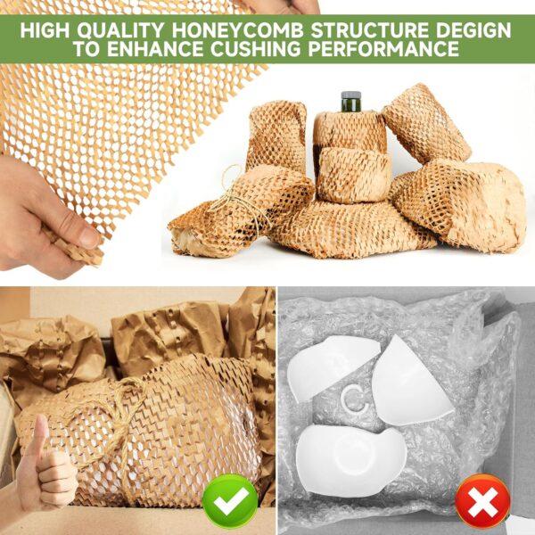 Honeycomb Packing Paper Wrap 15''x328', Substitute Alternative for Bubble Cushioning Wrap for Moving Shipping Packaging, Recyclable Moving Supplies with 48 Fragile Sticker Labels - Image 3