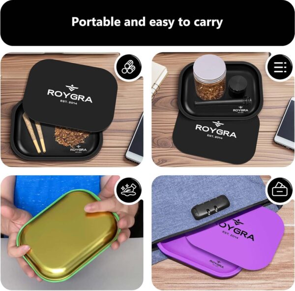 roygra Rolling Tray, Metal Matte Decorative Tray with PVC Soft Magnetic Lid, 7 x 5.5 inch - Blue - Image 4