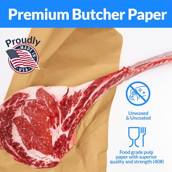 Made in USA | Bulk Value 24 in x 350 ft (4200 in) Reli. Brown Butcher Paper Roll | Food Grade Kraft Paper for BBQ | Butcher Wrap for Smoking Meat | Unwaxed, Meat Wrapping & Smoking (Brown) - Image 2
