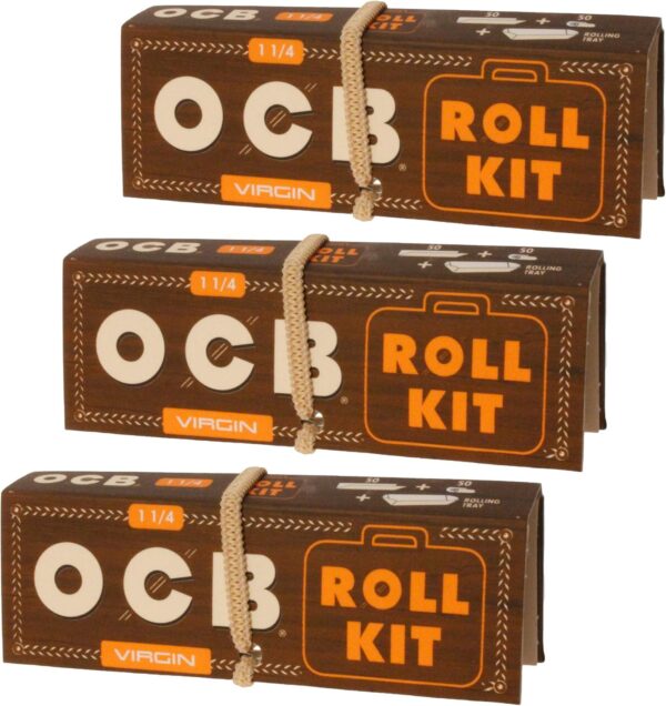 OCB Virgin 1 1/4 Roll Kit incl. Paper/Tips/Rolling Tray (3 Pack)