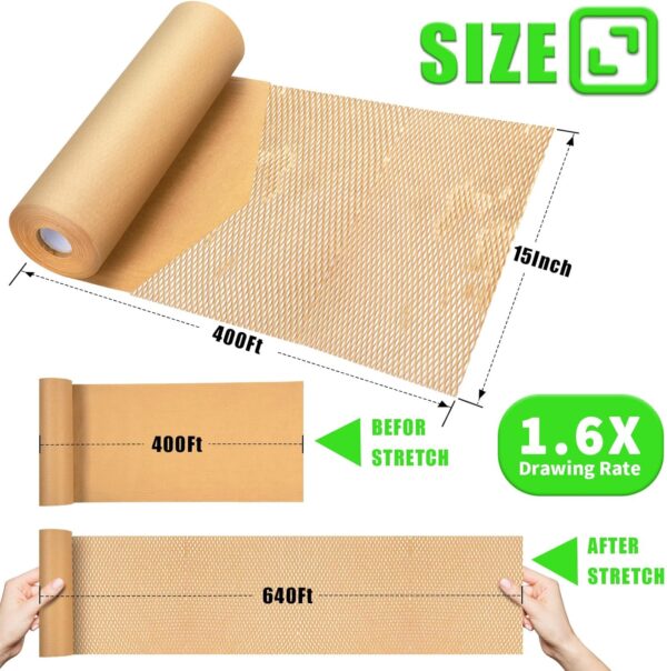 Honeycomb Packing Paper, MINHAO 15"x400' Eco Friendly Packing Paper for Moving Recyclable Honeycomb Paper Moving Supplies Bubble Paper Wrapping Protective Roll, With 36 Fragile Sticker Labels - Image 2