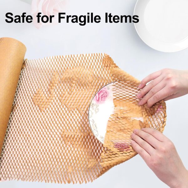 Dish Packing Kit Glassware Moving Supplies for Friagle Items 15"x500' Honeycomb Packing Paper Roll Recyclable Moving Paper with Fragile Stickers Alternative to Bubble Cushioning Wrap for Shipping - Image 2