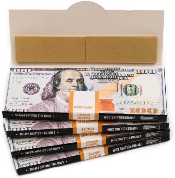 Empire Rolling® Benny Original 4-Pack – King Size Ultra-Thin Rolling Papers with Tips, $100 Bill Design, Natural Fibers, 111mm x 44.5mm (80 Papers + 80 Tips)
