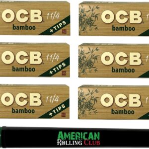 OCB Bamboo Rolling Papers ~ 1-1/4 + Tips ~ 6 Pack ~ Includes American Rolling Club Tube