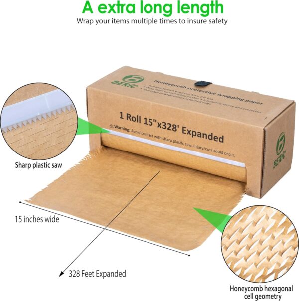 Beric Honeycomb Paper Cushioning Wrap - Packing - Shipping Supplies - Packing Paper - Boxes For Packaging - Alternative To Bubble Wrap Roll - Packing Paper For Moving - 15" X 328' - Image 3