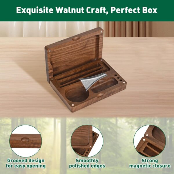 Rolling Tray with Magnetic Lid, Durable Walnut Tray with Storage Space to Organize, Easy to Clean and Carry, Perfect for Home Storage or Travel - Image 4