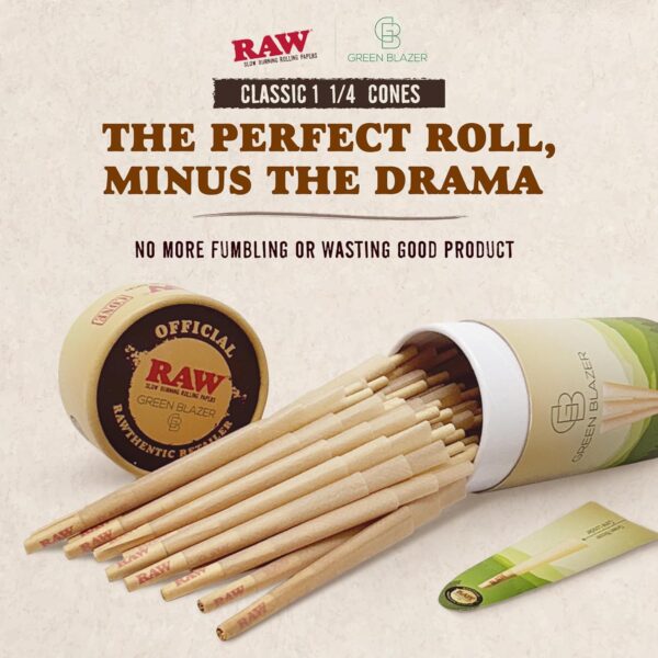 RAW Cones 1 1/4 Size: 100 Pack Patented Slow Burning Pre Rolled Rolling Papers & Tips, Classic Raw Paper, 84mm - Image 5