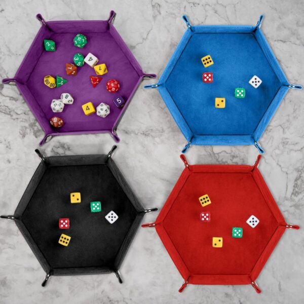 SIQUK 6 Pieces Dice Tray Hexagon Dice Rolling Holder Folding PU Leather Dice Trays for Dice Games Like RPG, DND and Other Table Games(Red, Blue, Violet, Black, Green, Yellow) - Image 6