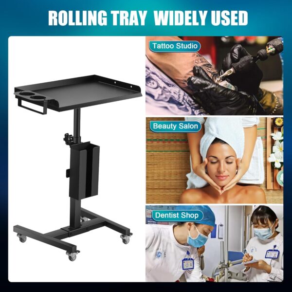 POARMEEY Tattoo Tray Cart Salon Tray with Wheels Rolling Tray Table Station Adjustable Height with Multiple Storage for Tattoo Studio Salon Medical - Image 6