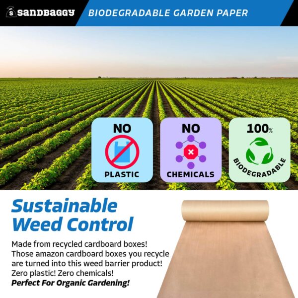 Sandbaggy Biodegradable Landscape Fabric - Garden Paper for Weeds - Paper Mulch Rolls - Made in America (3 ft x 475 ft, 1) - Image 3