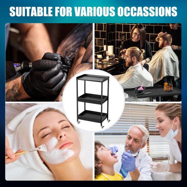 POARMEEY 3-Tier Tattoo Trolley Holder Stand with Tray and Tool Storage Platform Rolling Cart on Wheels for Tattoo Salon Spa Clinics Office Home Use - Image 6