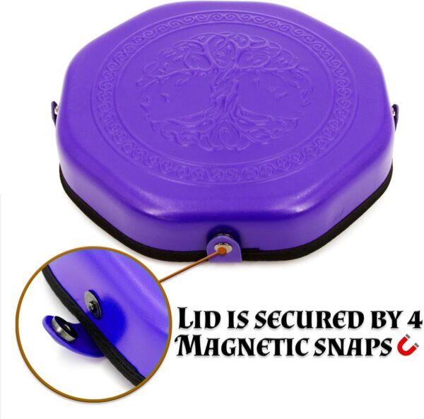 CASEMATIX Dice Tray and Dice Storage Case for Up to 115 RPG Dice - Dice Tray for Rolling with Magnetic Snaps, Embossed Tree of Life Design and Non-Scratch Interior for Random Rolls Dice Protection - Image 6
