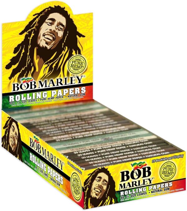Bob Marley Rolling Paper - 1 1/4" Medium Size (78mm) Paper - Box of 25 Booklets! (50 Leaves Per Book)