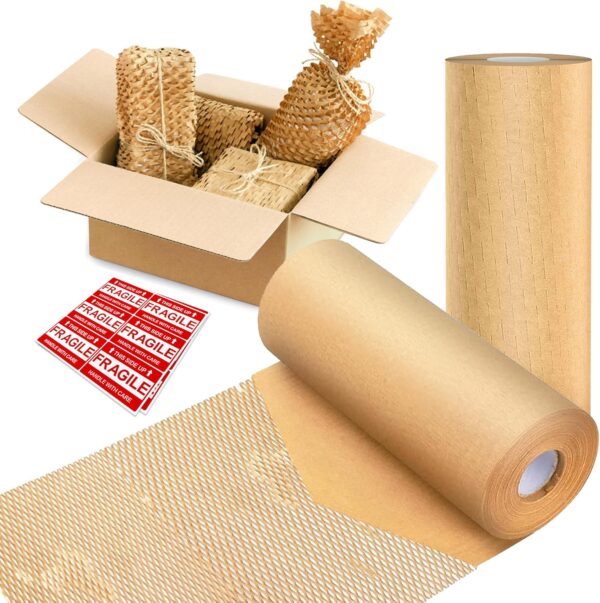 Honeycomb Packing Paper 12"x400' - Honeycomb Wrapping Paper for Moving Packaging and Shipping - Recyclable Protective Roll